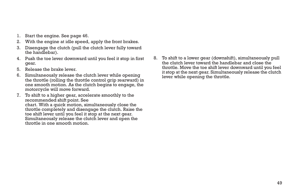 Operation, Shifting gears, Shifting gears while driving | Polaris 2015 INDIAN Scout User Manual | Page 51 / 122