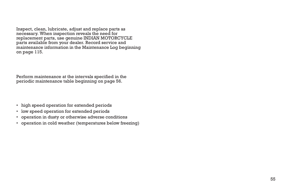 Maintenance, Periodic maintenance | Polaris 2015 INDIAN Scout User Manual | Page 57 / 122