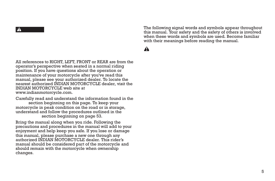 Safety, About the rider's manual, Safety symbols and signal words | Polaris 2015 INDIAN Scout User Manual | Page 7 / 122