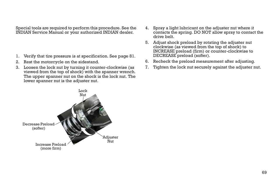 Maintenance, Rear shock preload (ride height) adjustment | Polaris 2015 INDIAN Scout User Manual | Page 71 / 122