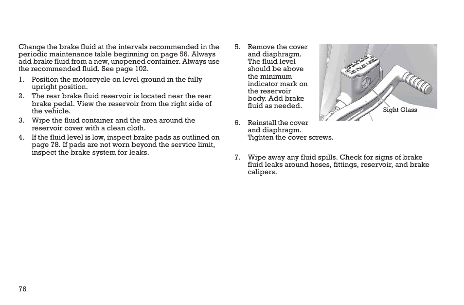 Maintenance, Rear brake fluid | Polaris 2015 INDIAN Scout User Manual | Page 78 / 122