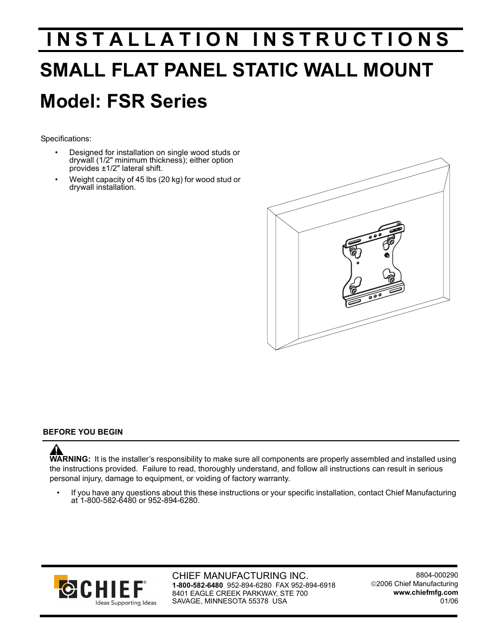 Chief Manufacturing FSR Series User Manual | 6 pages