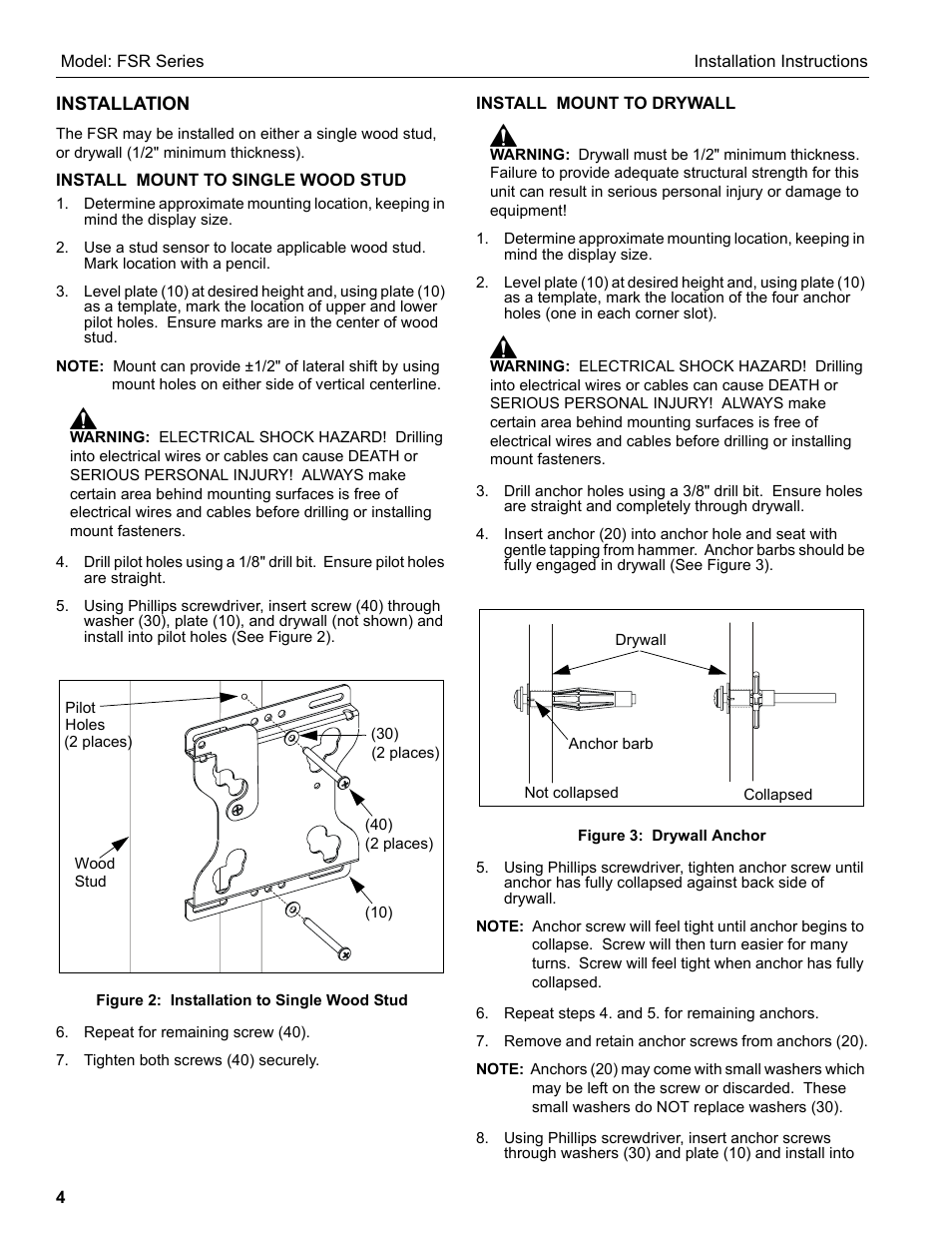 Chief Manufacturing FSR Series User Manual | Page 4 / 6