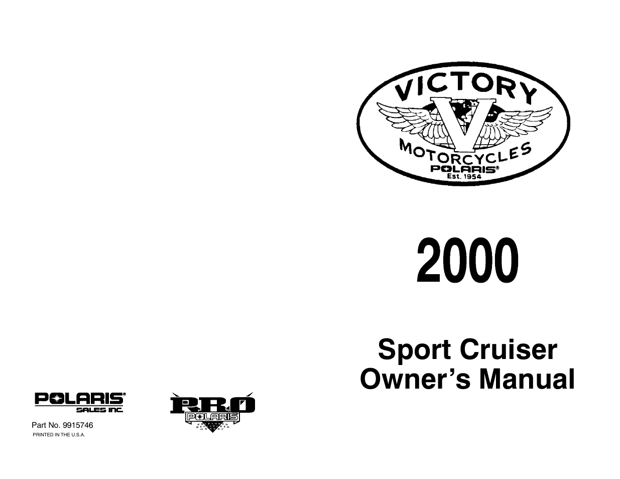 Sport cruiser owner’s manual | Polaris 2000 Victory Sport Cruiser User Manual | Page 2 / 73