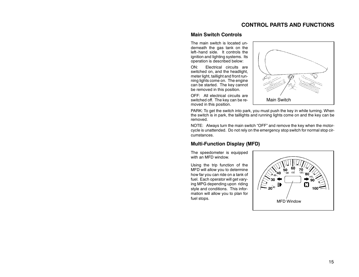 Control parts and functions | Polaris 2000 Victory Sport Cruiser User Manual | Page 20 / 73