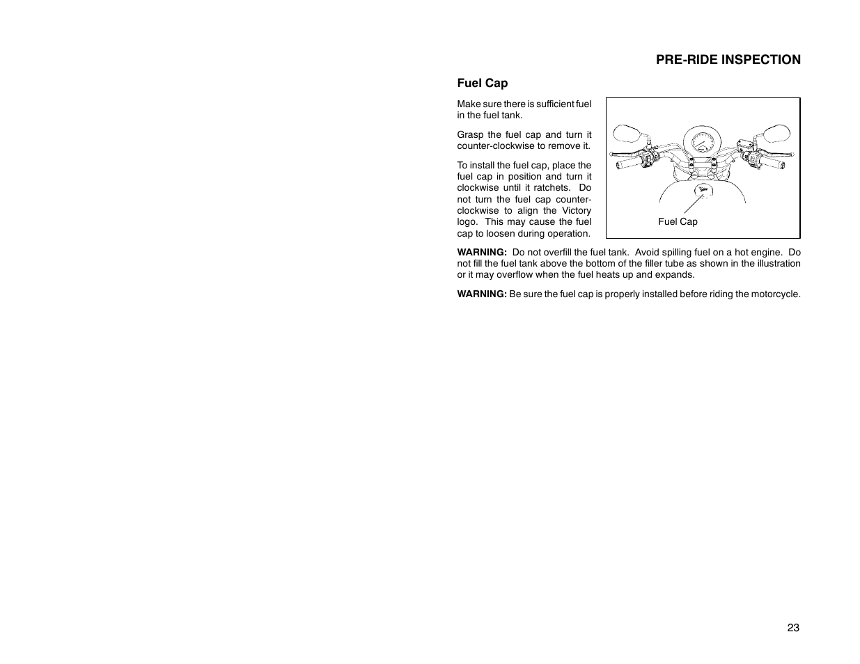 Pre-ride inspection | Polaris 2000 Victory Sport Cruiser User Manual | Page 28 / 73