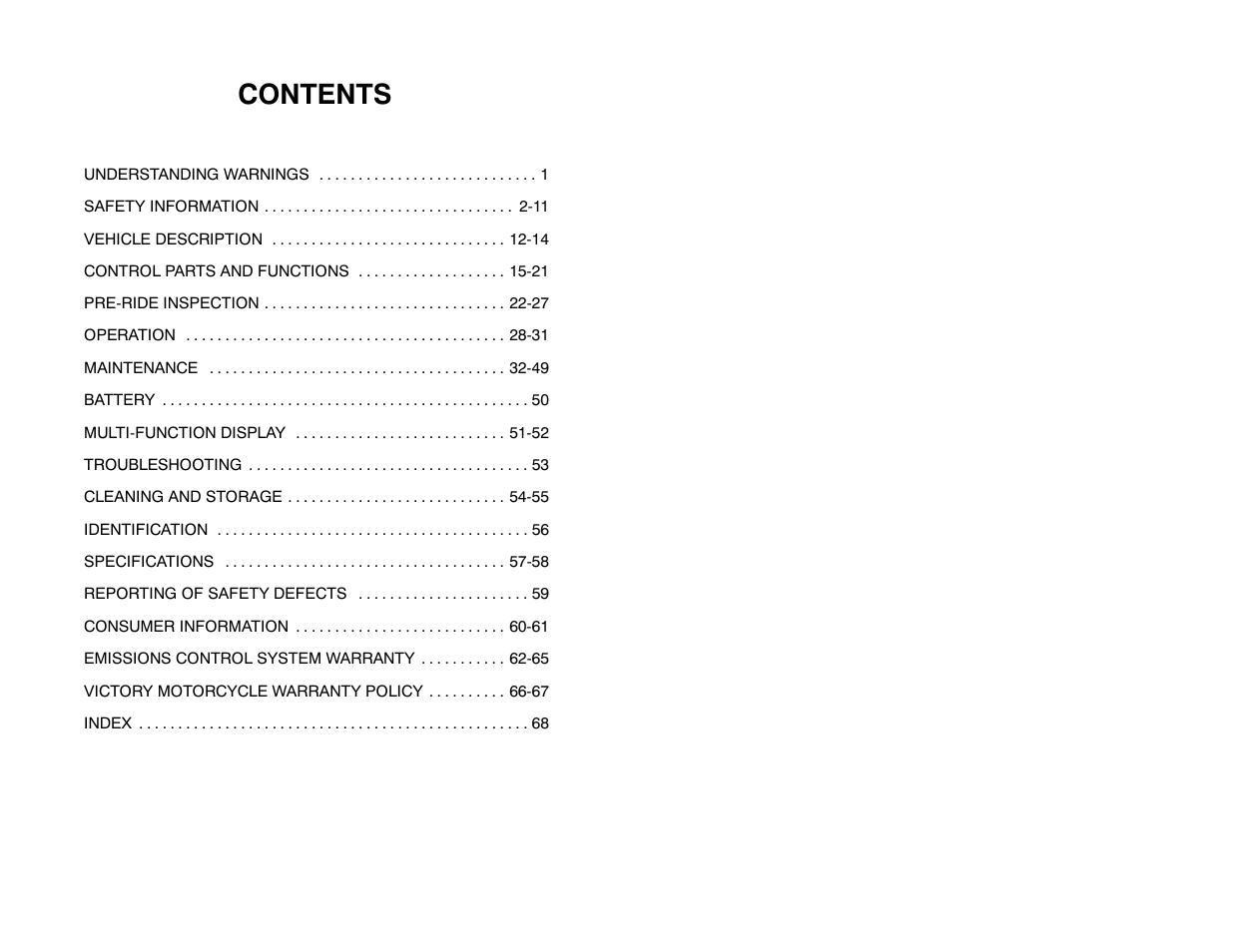 Polaris 2000 Victory Sport Cruiser User Manual | Page 5 / 73