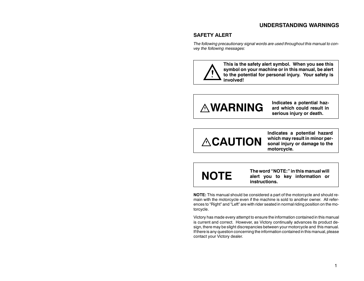 Warning, Caution | Polaris 2000 Victory Sport Cruiser User Manual | Page 6 / 73