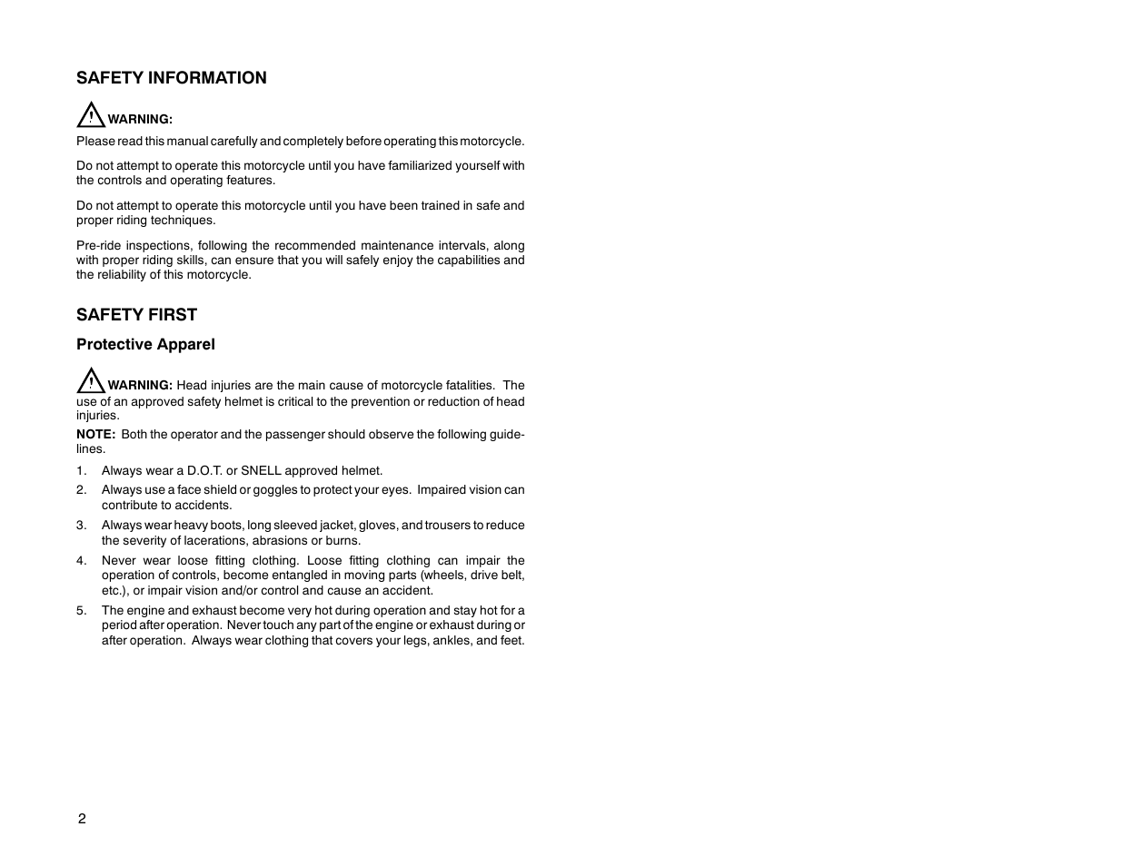 Safety information, Safety first | Polaris 2000 Victory Sport Cruiser User Manual | Page 7 / 73