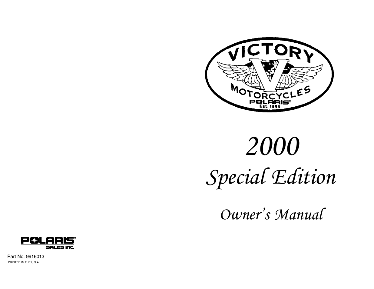 Polaris 2000 Victory Special Edition User Manual | 76 pages