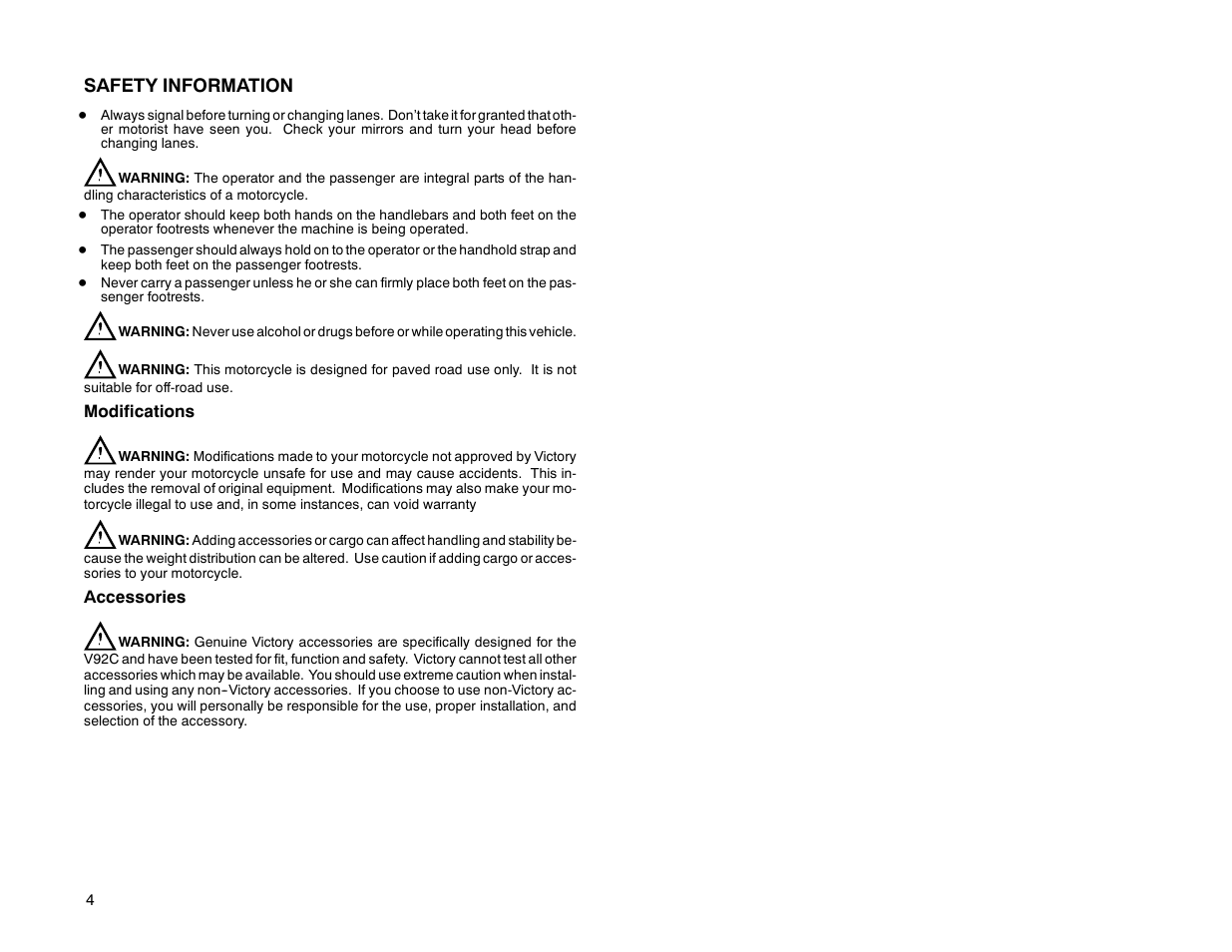 Safety information | Polaris 2000 Victory Special Edition User Manual | Page 11 / 76