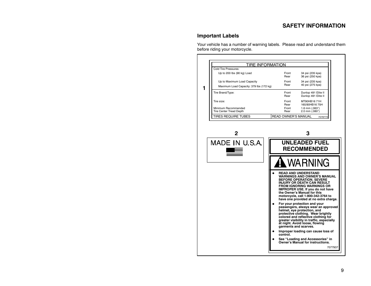 Safety information, 1unleaded fuel recommended, Important labels | Polaris 2000 Victory Special Edition User Manual | Page 16 / 76