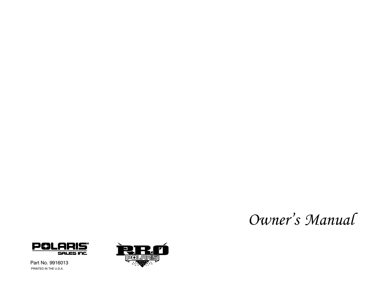 Owner’s manual | Polaris 2000 Victory Special Edition User Manual | Page 2 / 76