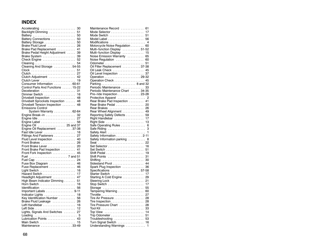 Index | Polaris 2000 Victory Special Edition User Manual | Page 75 / 76