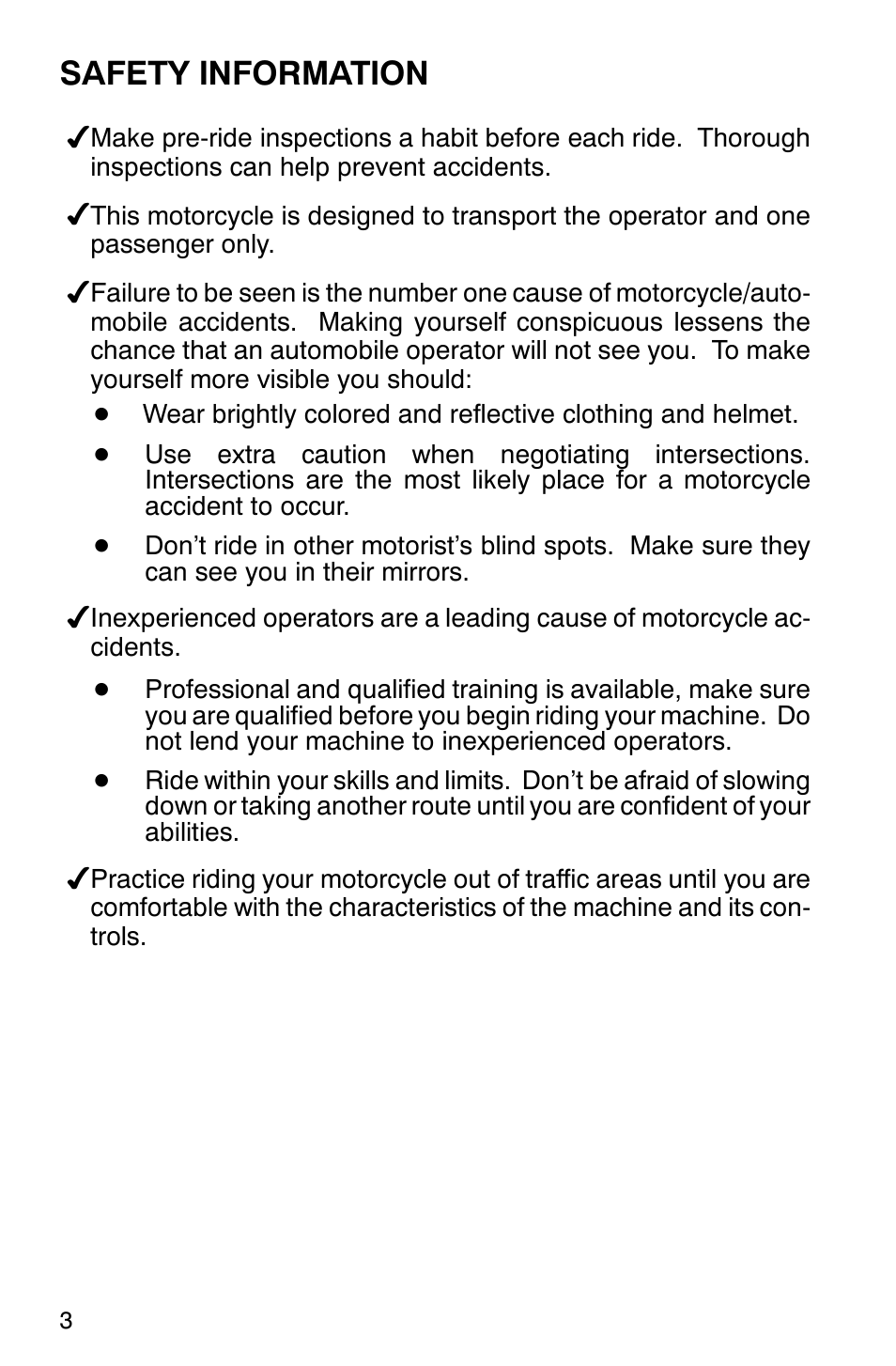 Safety information | Polaris 2001 Victory Standard Cruiser User Manual | Page 10 / 107