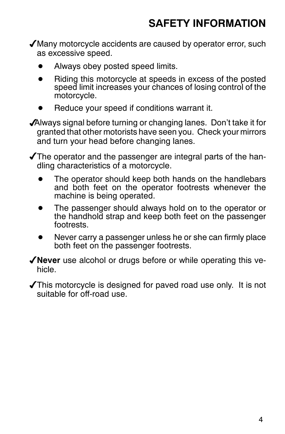 Safety information | Polaris 2001 Victory Standard Cruiser User Manual | Page 11 / 107