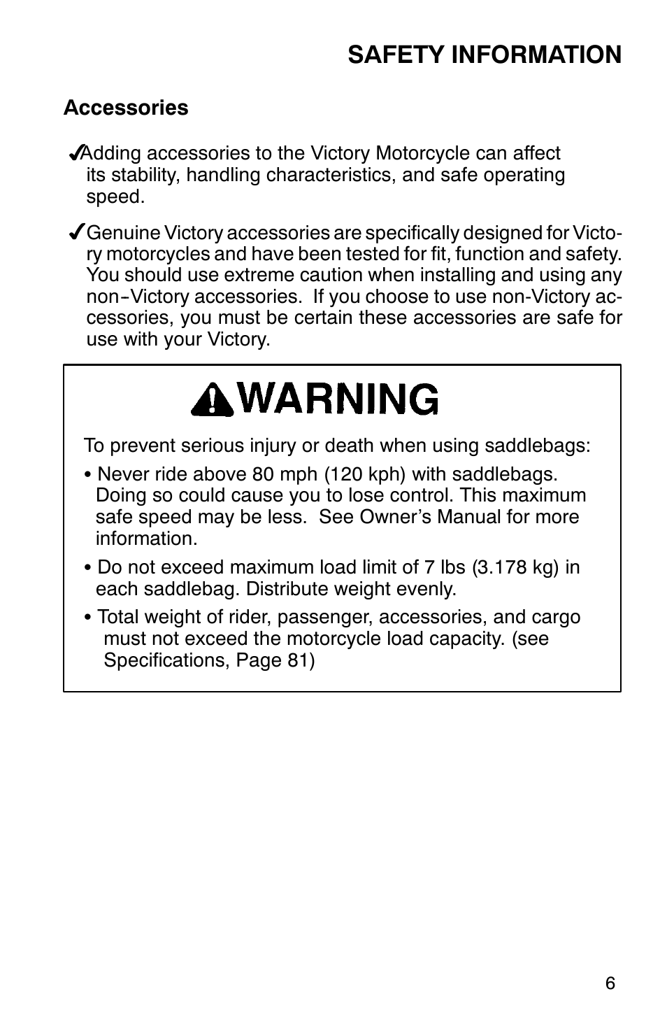 Safety information | Polaris 2001 Victory Standard Cruiser User Manual | Page 13 / 107