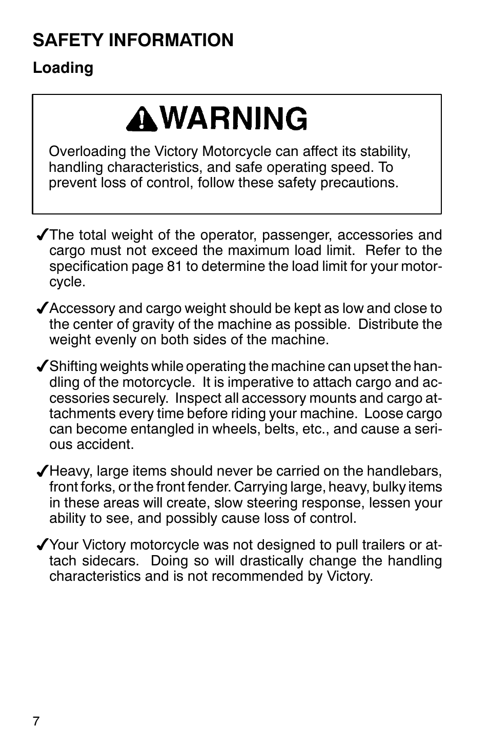 Safety information | Polaris 2001 Victory Standard Cruiser User Manual | Page 14 / 107