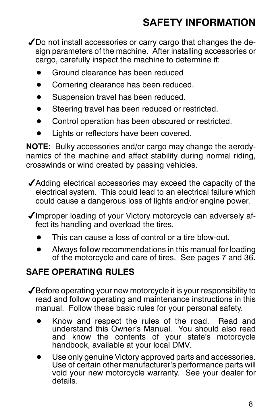 Safety information | Polaris 2001 Victory Standard Cruiser User Manual | Page 15 / 107