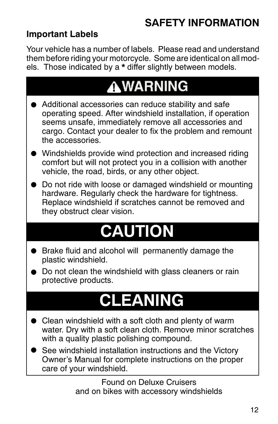 Cleaning, Caution, Safety information | Polaris 2001 Victory Standard Cruiser User Manual | Page 19 / 107
