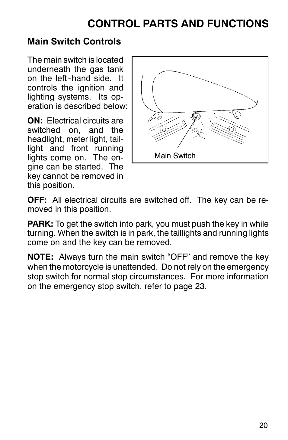 Control parts and functions | Polaris 2001 Victory Standard Cruiser User Manual | Page 27 / 107