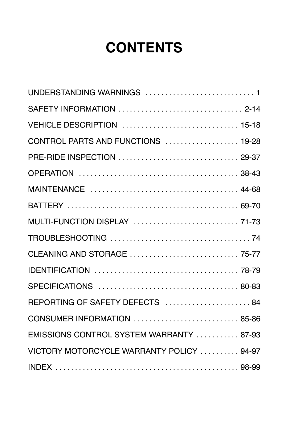 Polaris 2001 Victory Standard Cruiser User Manual | Page 3 / 107