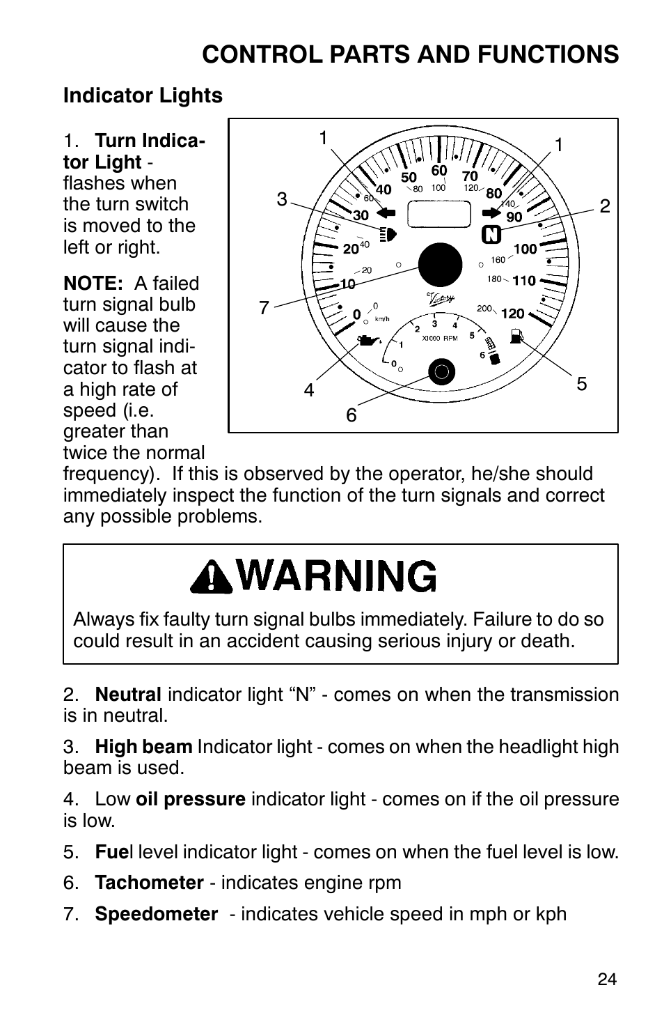 Control parts and functions | Polaris 2001 Victory Standard Cruiser User Manual | Page 31 / 107