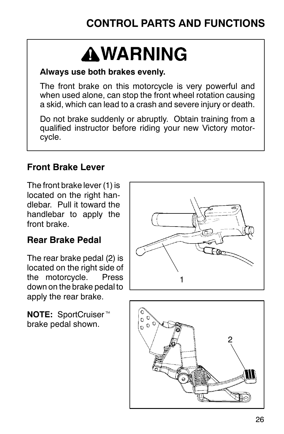 Control parts and functions | Polaris 2001 Victory Standard Cruiser User Manual | Page 33 / 107