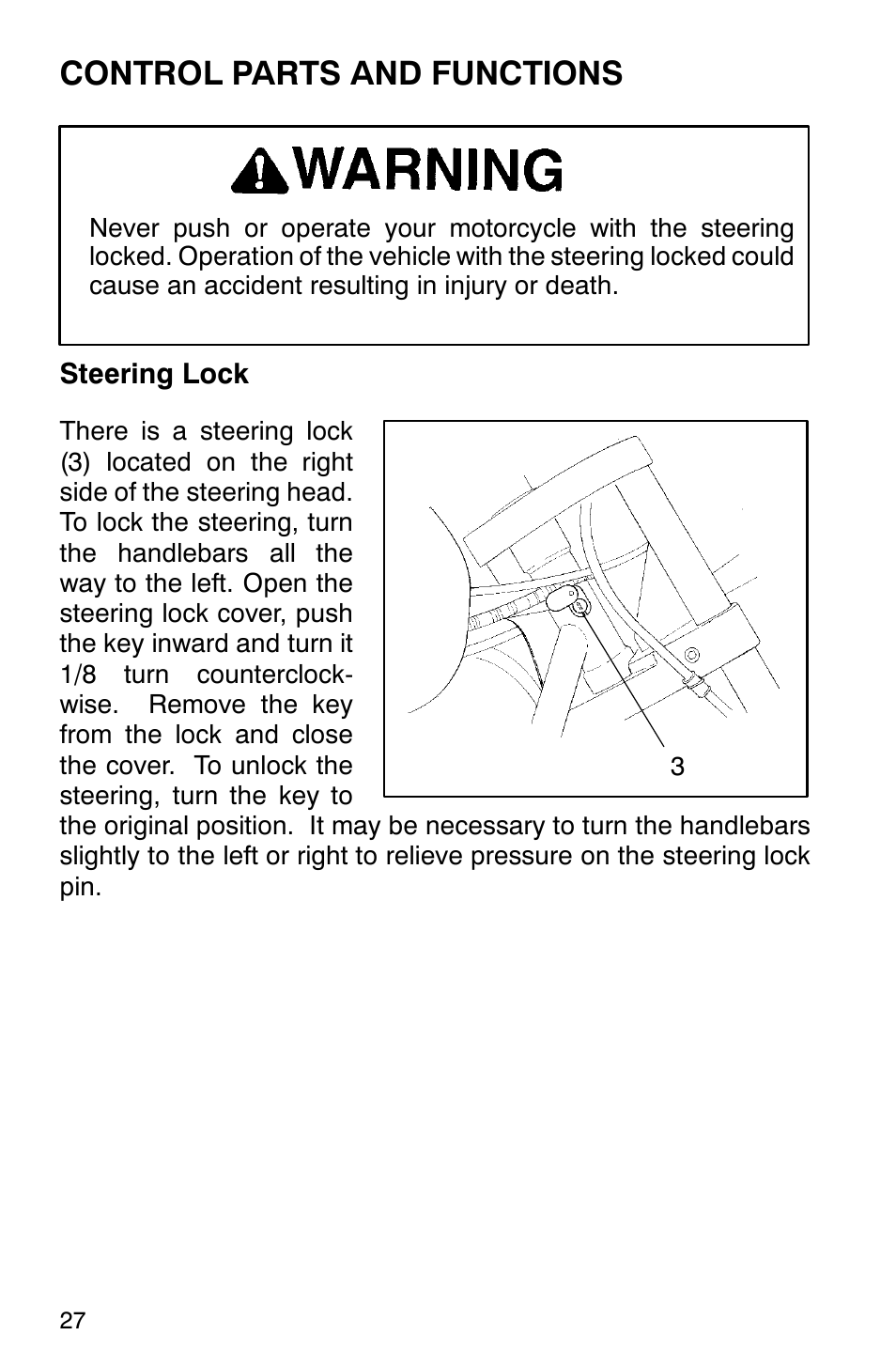 Control parts and functions | Polaris 2001 Victory Standard Cruiser User Manual | Page 34 / 107