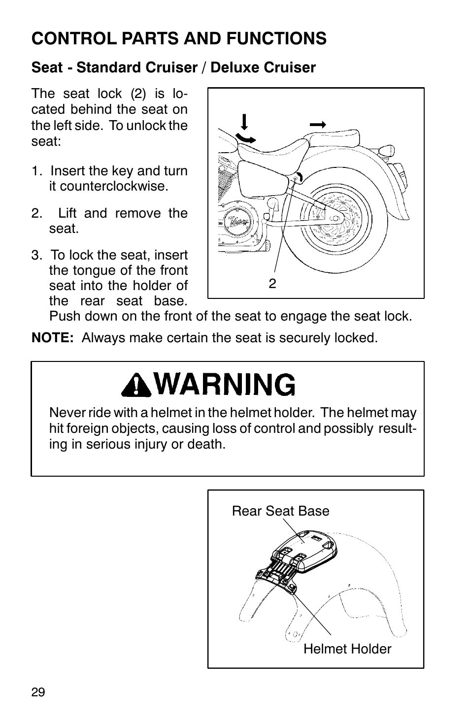 Control parts and functions | Polaris 2001 Victory Standard Cruiser User Manual | Page 36 / 107