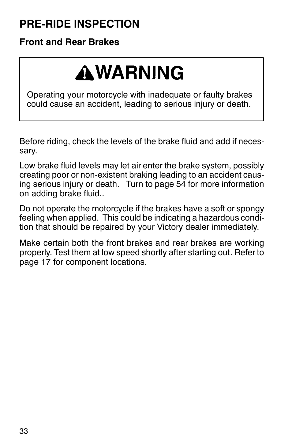 Pre-ride inspection | Polaris 2001 Victory Standard Cruiser User Manual | Page 40 / 107