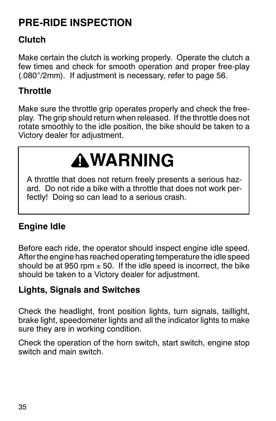 Pre-ride inspection | Polaris 2001 Victory Standard Cruiser User Manual | Page 42 / 107