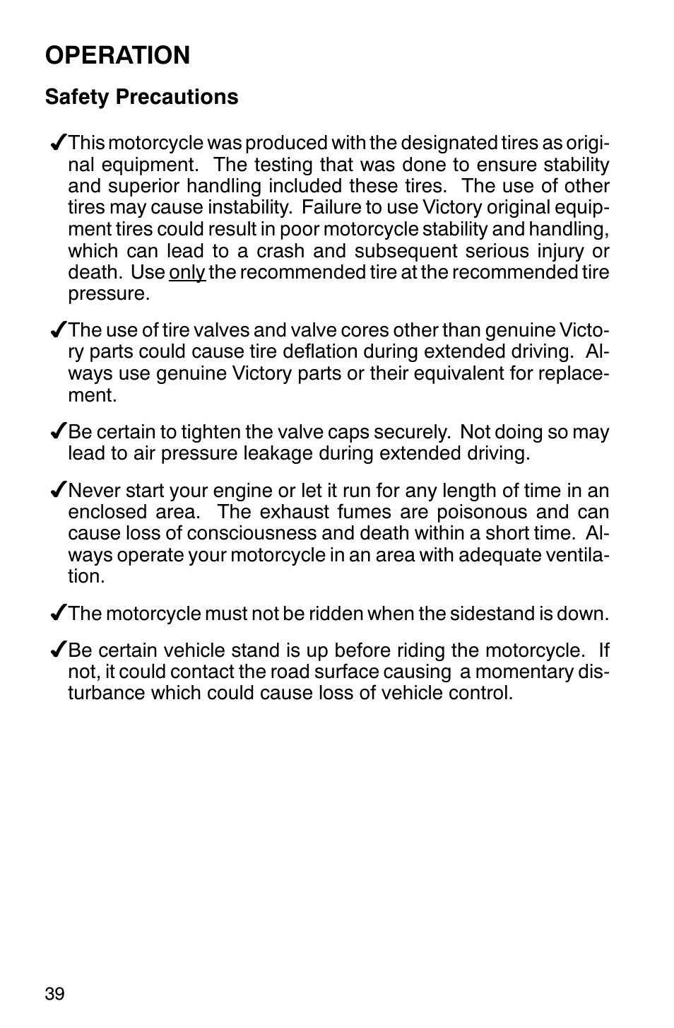 Operation | Polaris 2001 Victory Standard Cruiser User Manual | Page 46 / 107