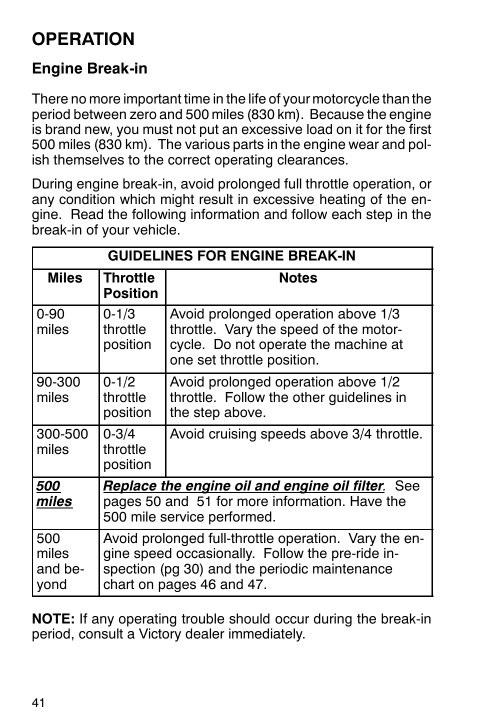 Operation | Polaris 2001 Victory Standard Cruiser User Manual | Page 48 / 107