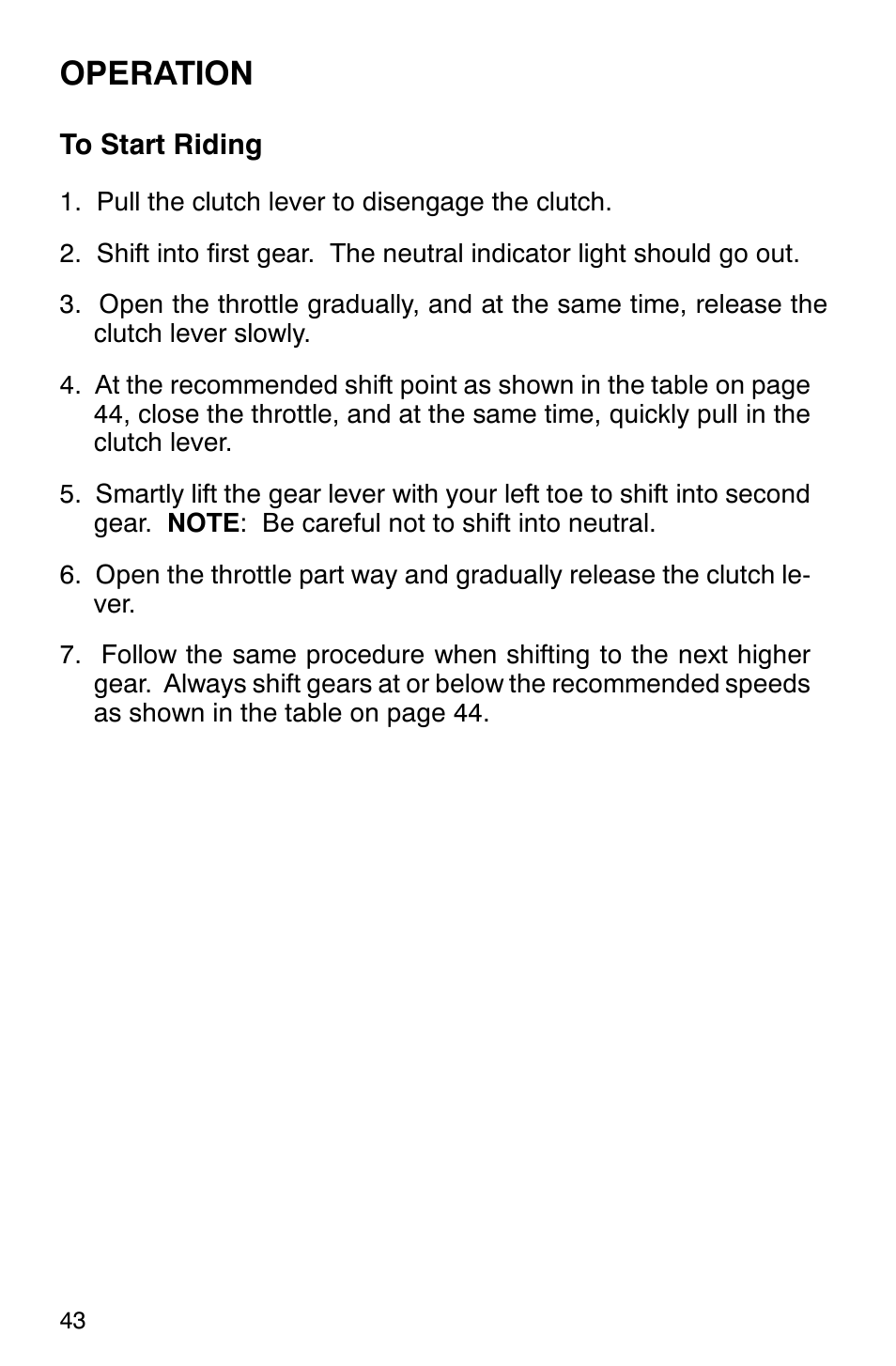 Operation | Polaris 2001 Victory Standard Cruiser User Manual | Page 50 / 107