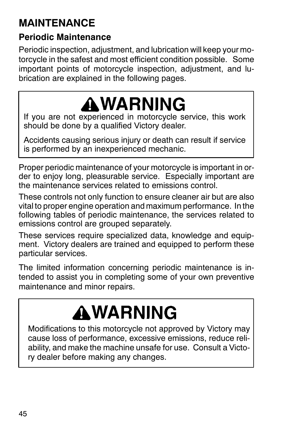 Maintenance | Polaris 2001 Victory Standard Cruiser User Manual | Page 52 / 107