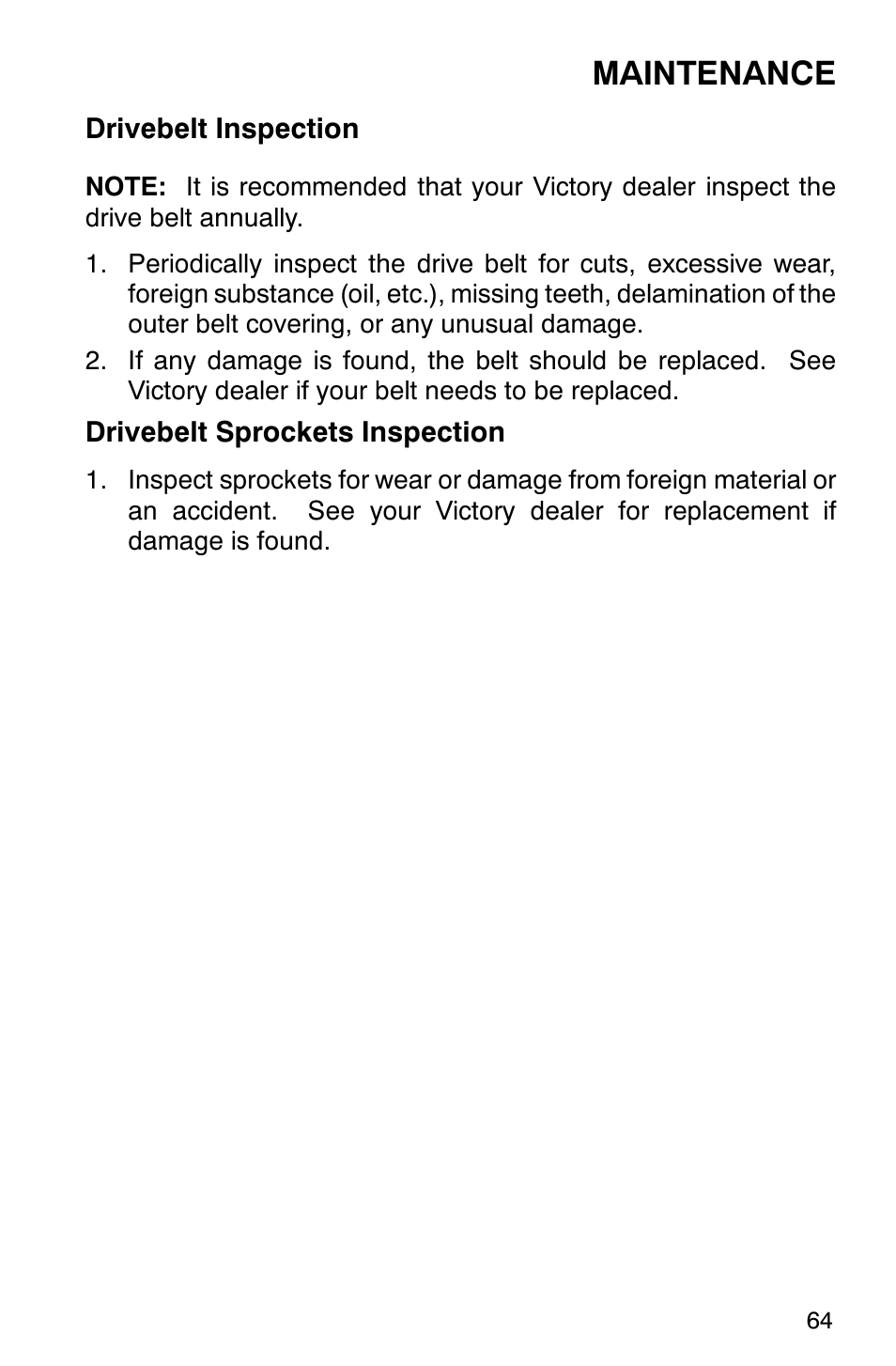 Maintenance | Polaris 2001 Victory Standard Cruiser User Manual | Page 71 / 107