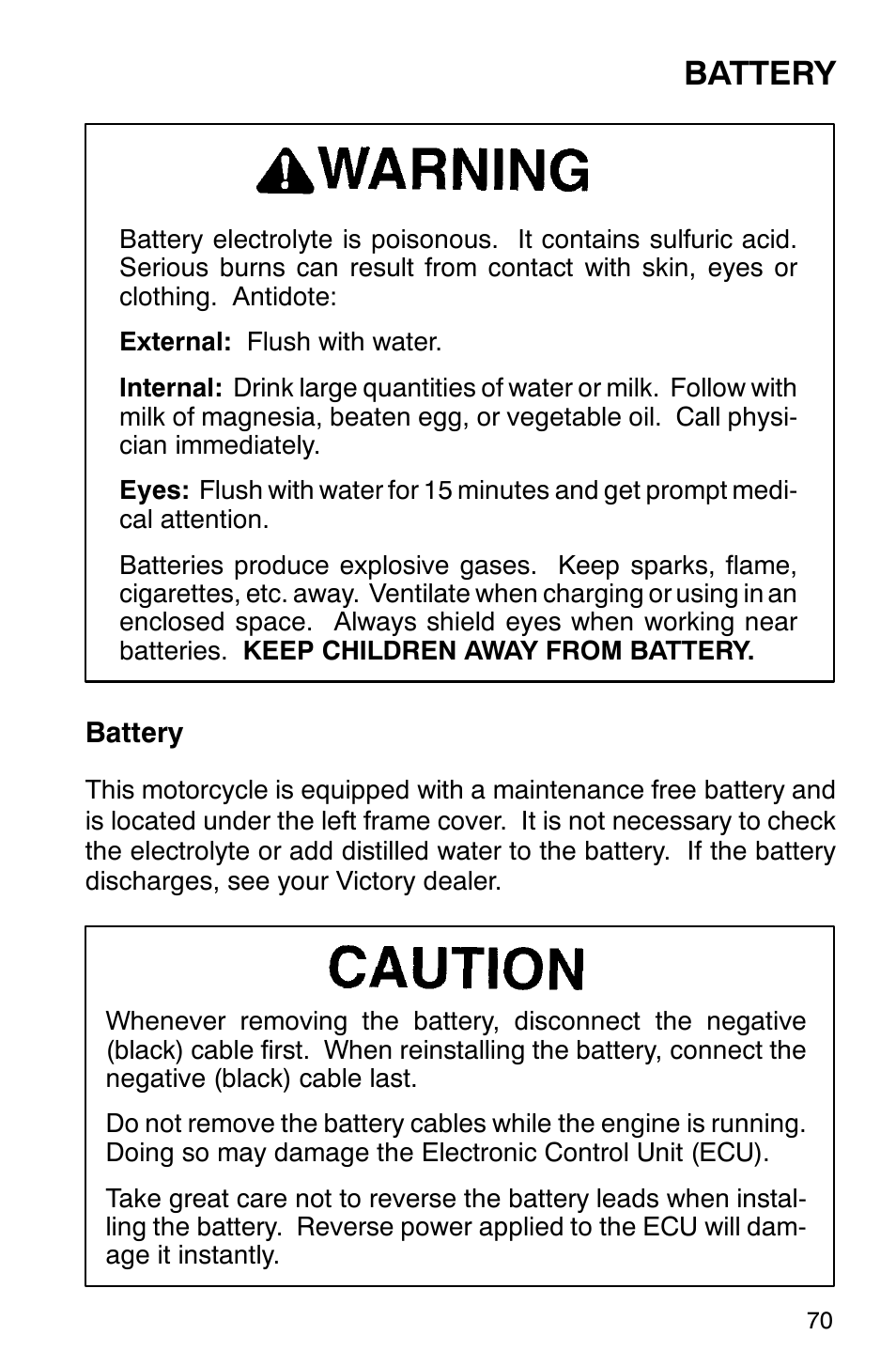 Battery | Polaris 2001 Victory Standard Cruiser User Manual | Page 77 / 107