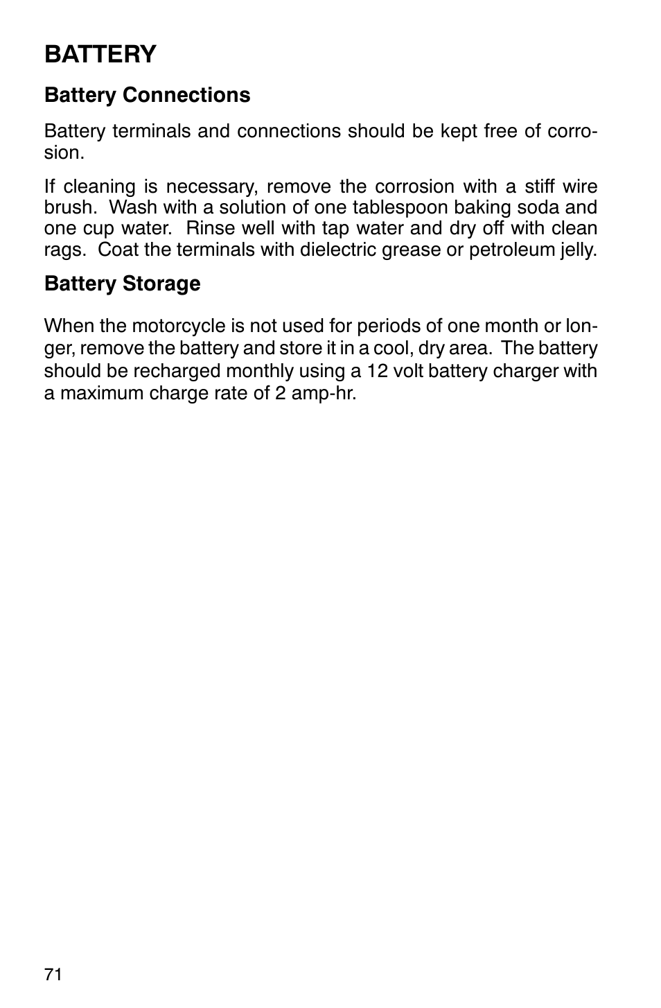 Battery | Polaris 2001 Victory Standard Cruiser User Manual | Page 78 / 107