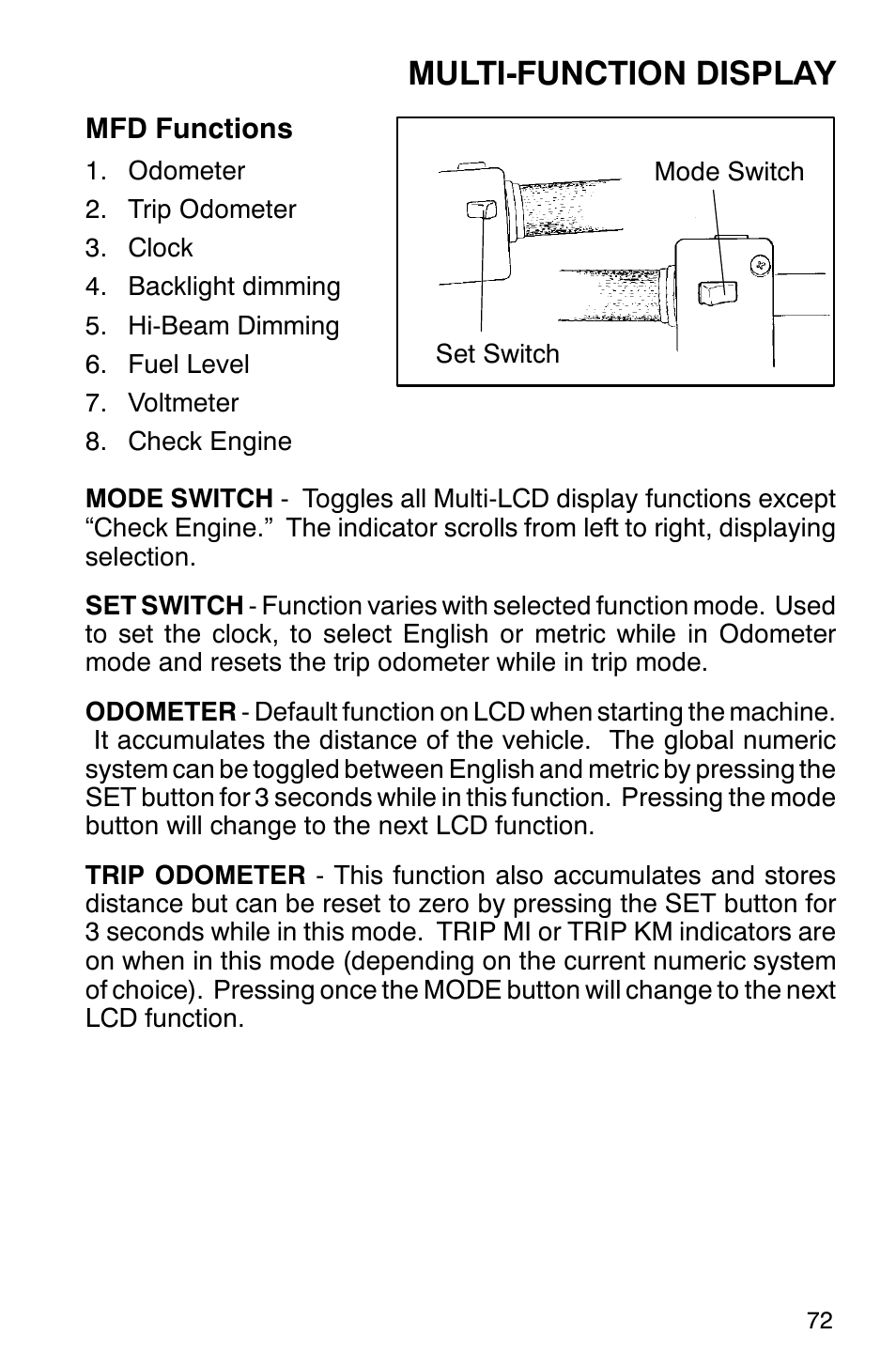 Multi-function display | Polaris 2001 Victory Standard Cruiser User Manual | Page 79 / 107