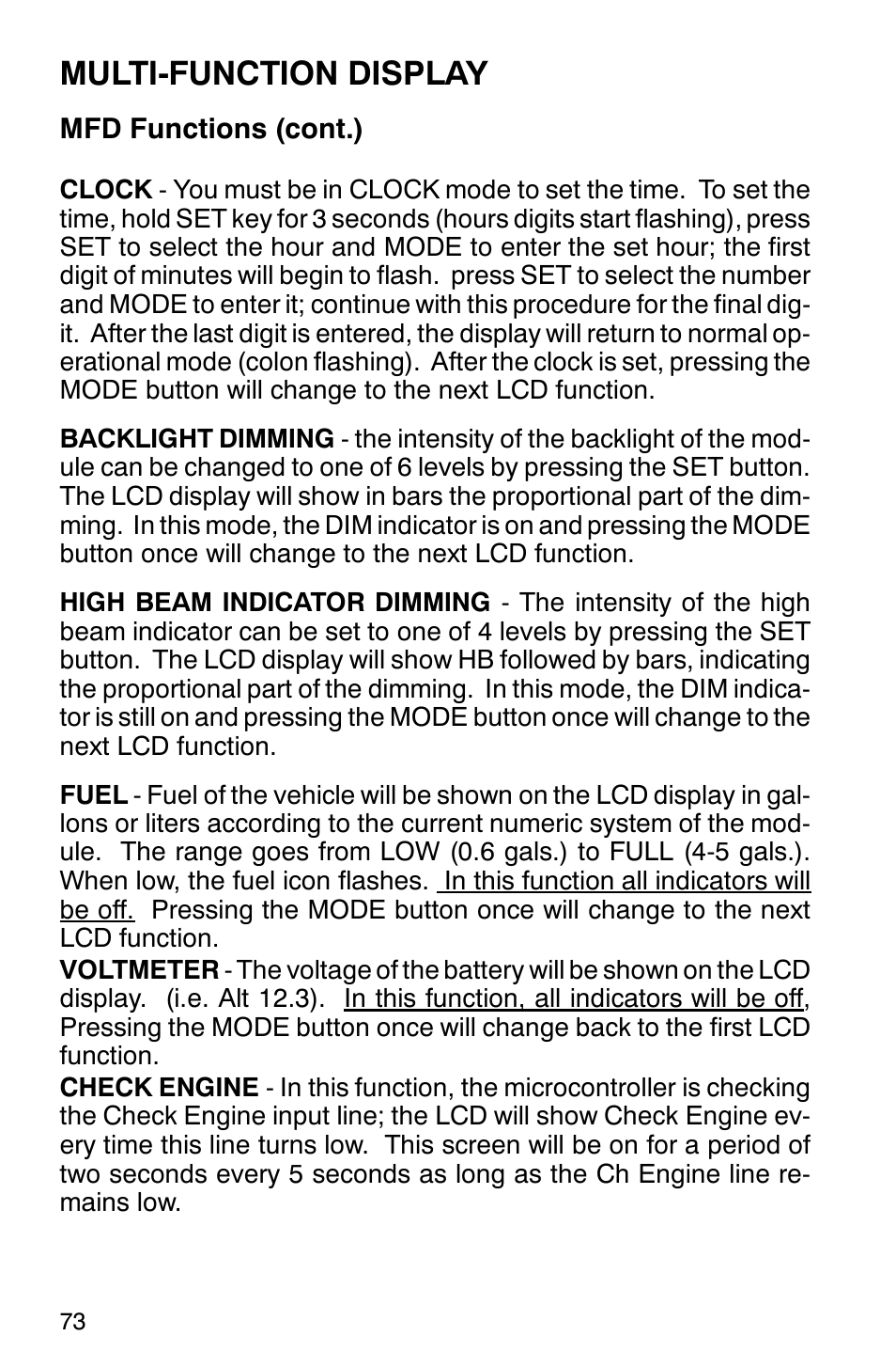 Multi-function display | Polaris 2001 Victory Standard Cruiser User Manual | Page 80 / 107