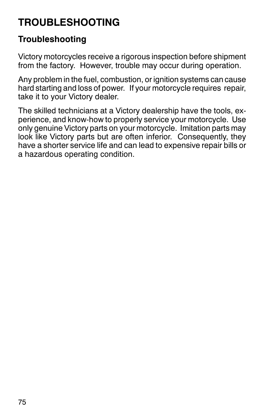 Troubleshooting | Polaris 2001 Victory Standard Cruiser User Manual | Page 82 / 107