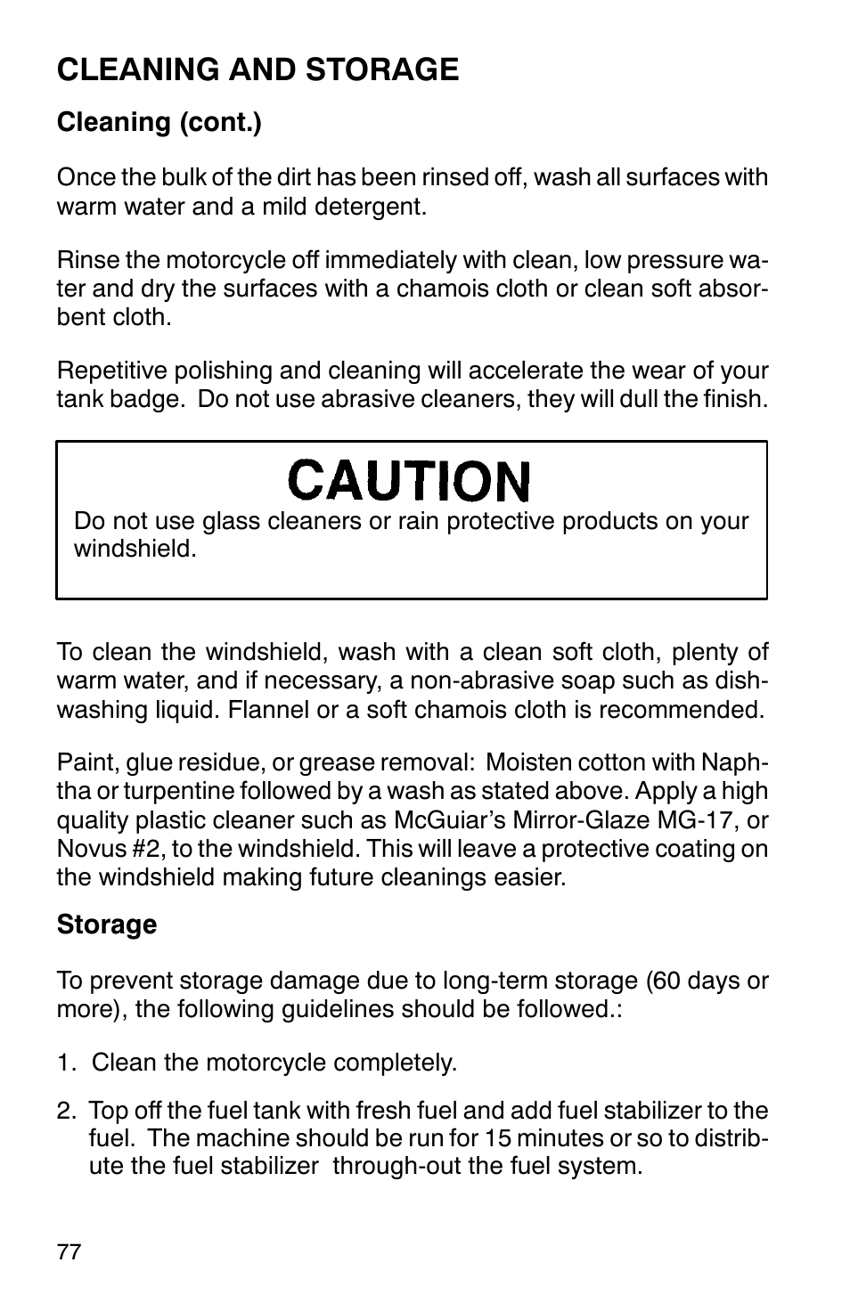 Cleaning and storage | Polaris 2001 Victory Standard Cruiser User Manual | Page 84 / 107