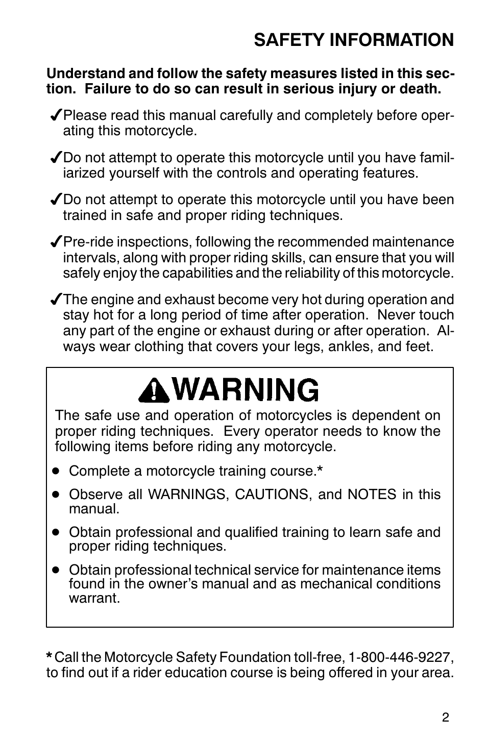 Safety information | Polaris 2001 Victory Standard Cruiser User Manual | Page 9 / 107