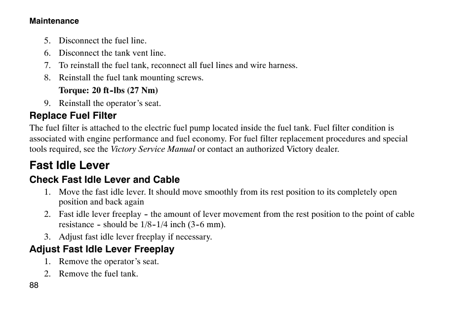 Fast idle lever | Polaris 2002 Victory Touring Cruiser User Manual | Page 102 / 166