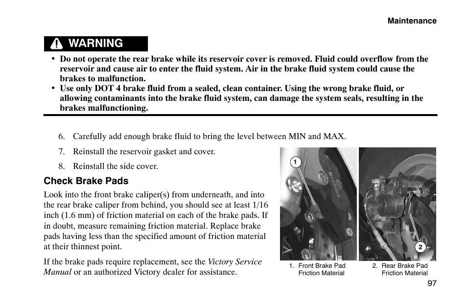 Warning | Polaris 2002 Victory Touring Cruiser User Manual | Page 111 / 166