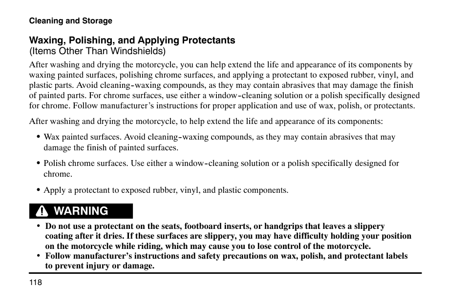 Warning | Polaris 2002 Victory Touring Cruiser User Manual | Page 132 / 166