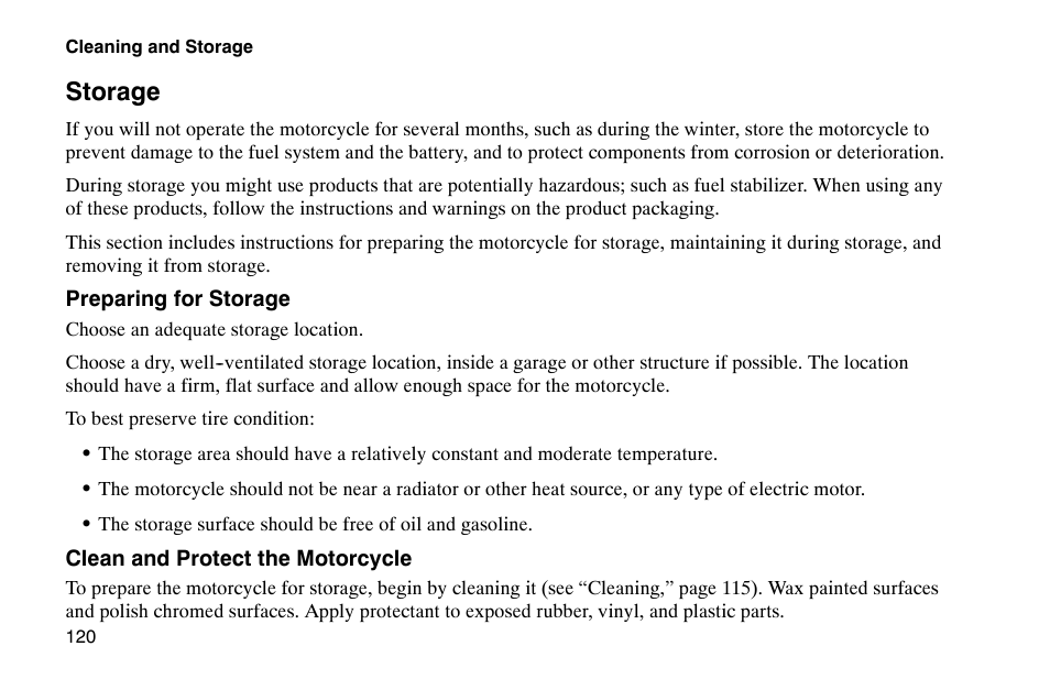 Storage | Polaris 2002 Victory Touring Cruiser User Manual | Page 134 / 166