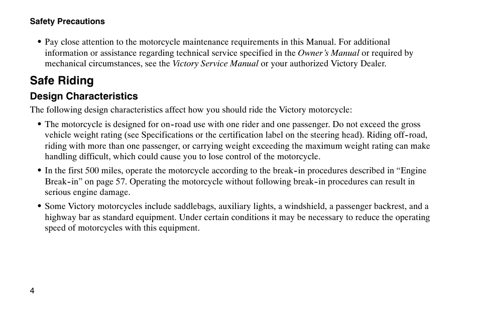 Safe riding | Polaris 2002 Victory Touring Cruiser User Manual | Page 18 / 166