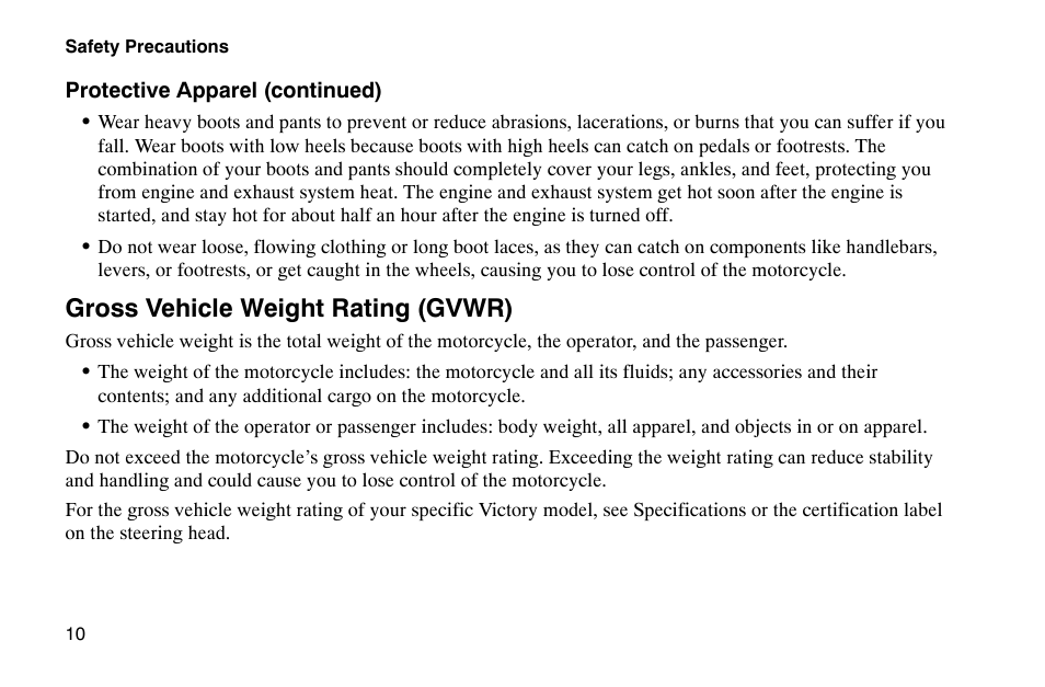 Gross vehicle weight rating (gvwr) | Polaris 2002 Victory Touring Cruiser User Manual | Page 24 / 166